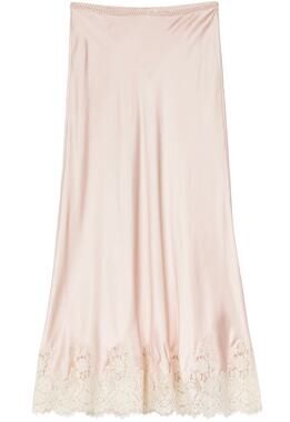 House of Harlow 1960 Satin Lace Trim Slip Skirt Blush Pink Midi Large NWT